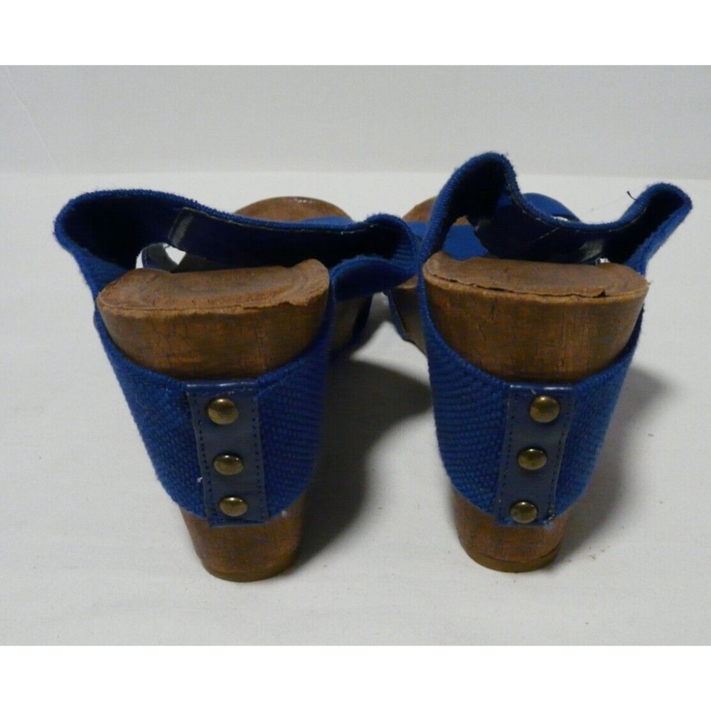 Cato Est 1946 Wedge Sandals Womens Size 9 M Blue Stretch 4" Heel Wood - Picture 5 of 8